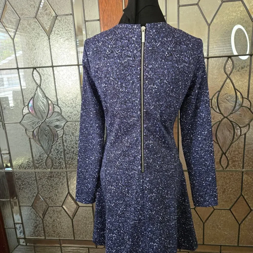 Michael Kors Women’s Sz6 Blue Speckled Fit & Flare Dress Zipper Pockets